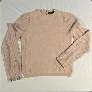 Ann Taylor Blush Knit Sweater with Ruffle Trim